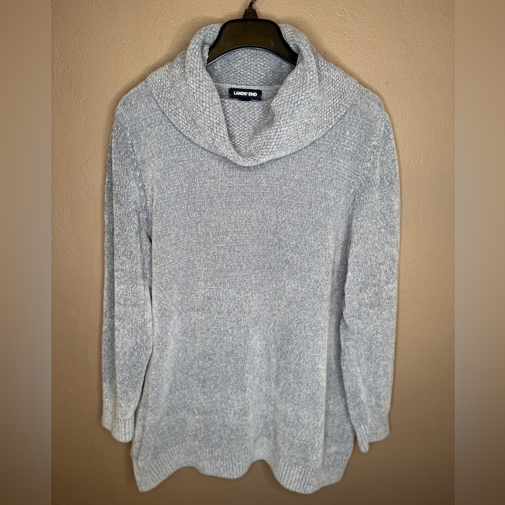 Lands' End Women's Light Gray/Silver Cowl Neck Tunic Sweater Size 1X Soft & Cozy